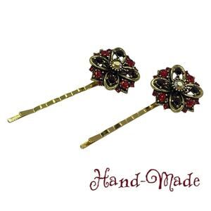 Handmade Red Brown Rhinestone Gold Set Hair Clips HoCo Wedding Fairy Jewelry NWT